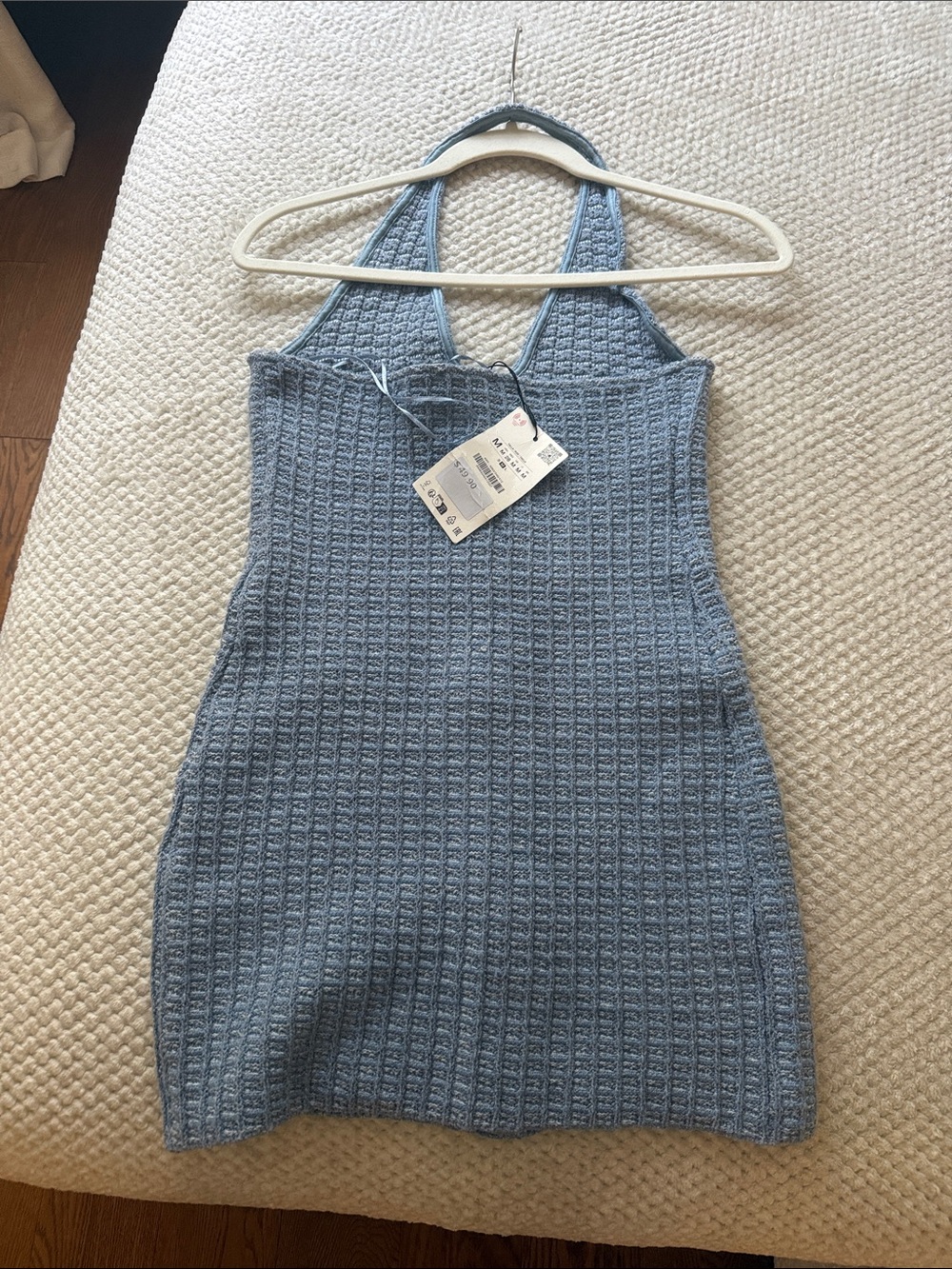 Sleeveless Button-Front Blue Knit Mini Dress - Picture 3 of 3